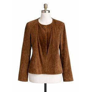 Talbots Brown Suede Leather Jacket Women’s Size 12 Classic Soft Leather